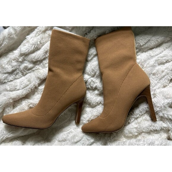 JOURNEE COLLECTION Tan Elissa Pull-On Slim Stack Heel Sock Boots - Picture 12 of 12